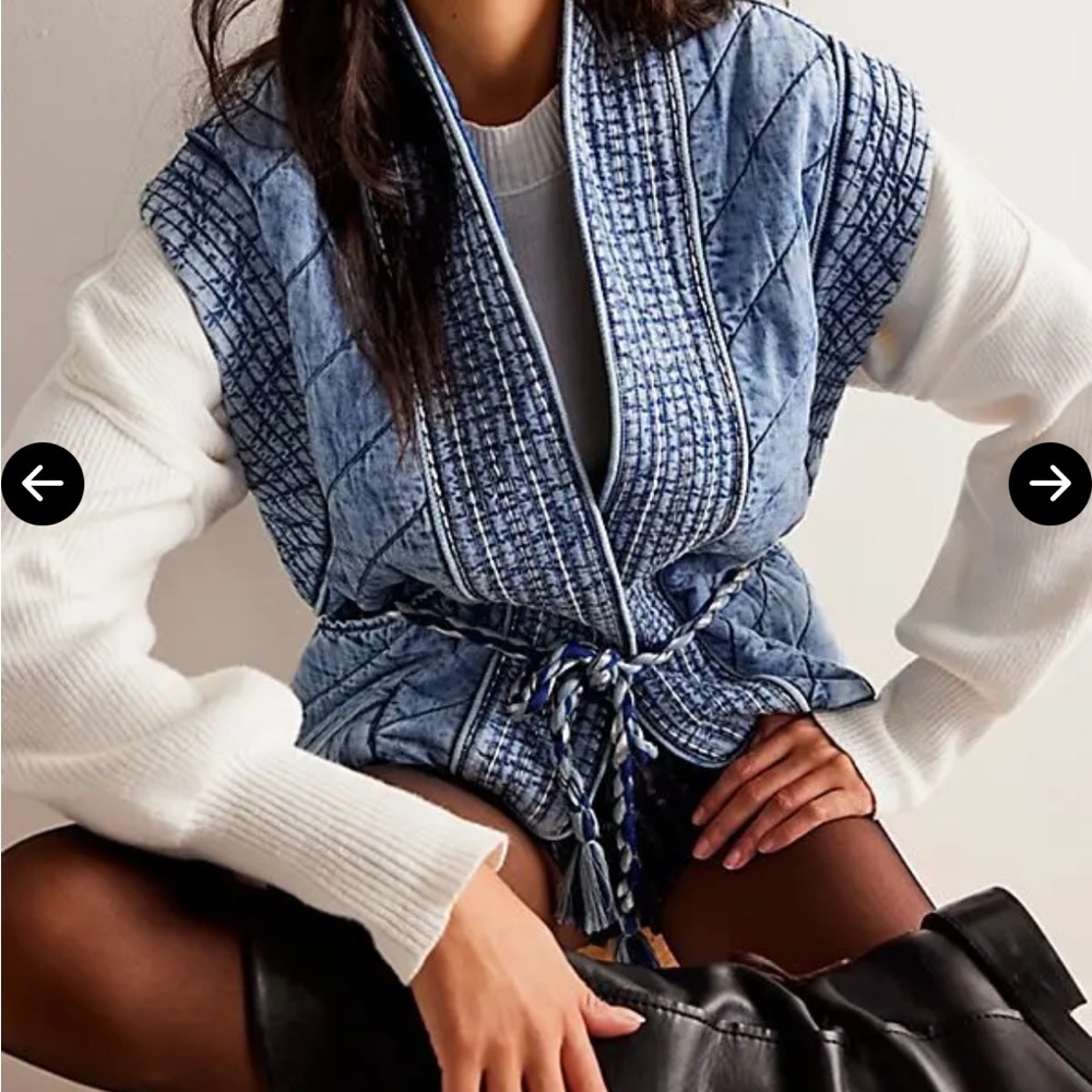 Free people Maggie Vest— Blue Quilted Vest with Belt
